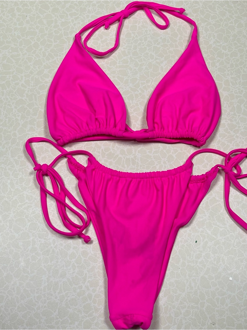 Tie-Side Triangle Bikini Set in Hot Pink